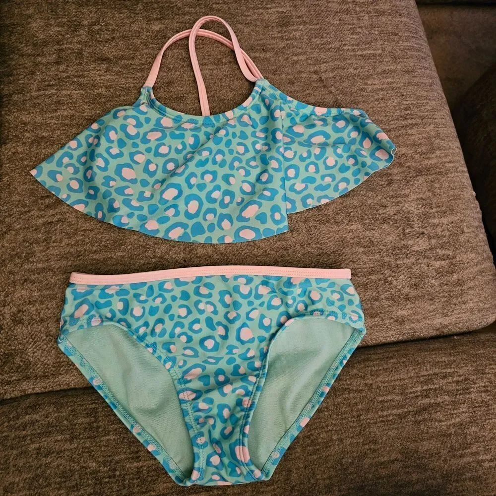Cat & Jack Teal and Pink Leopard Bikini Set